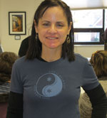 Lori wearing a Life is Balance Ski T-shirt for women